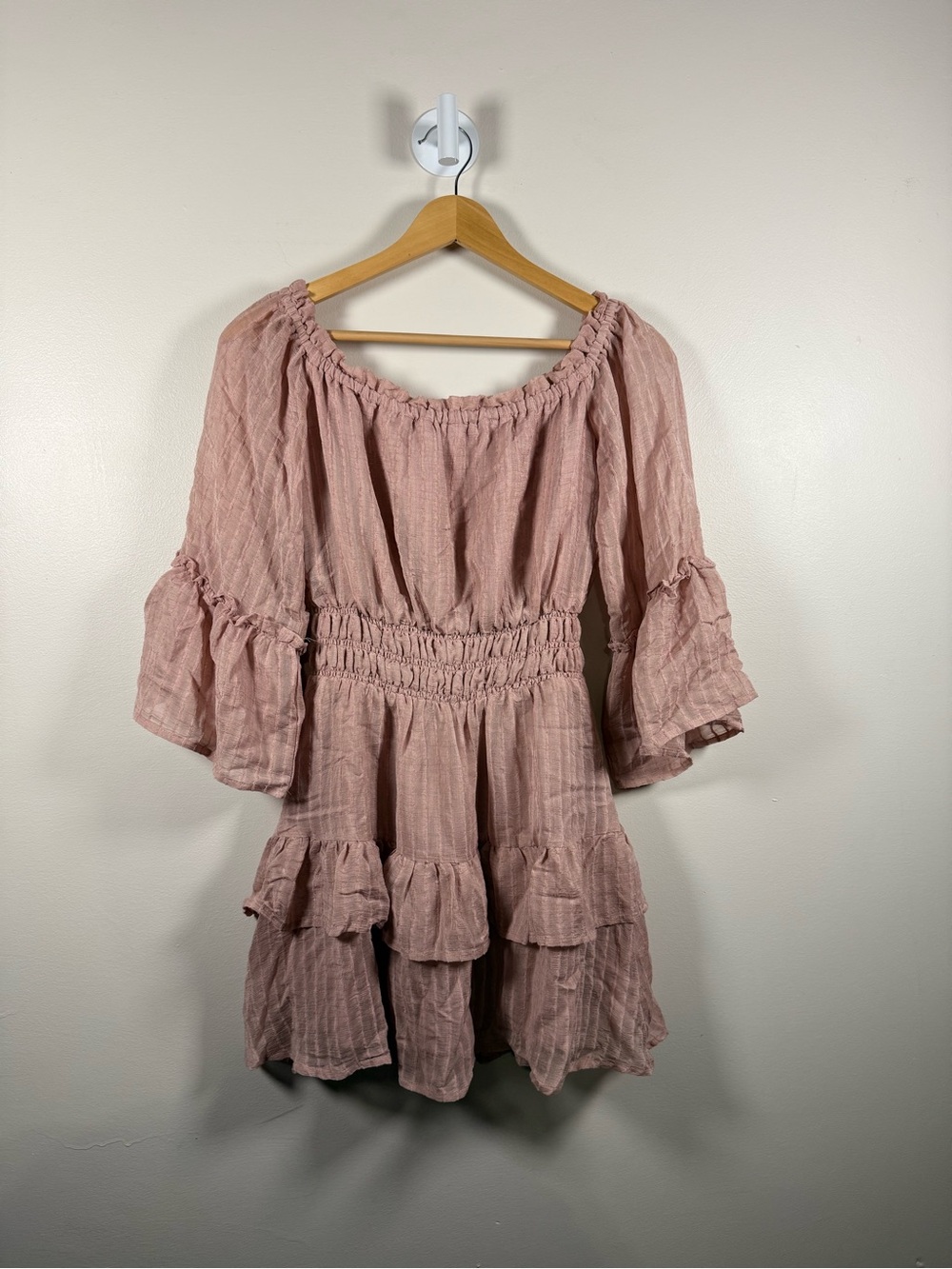 Le Lis Dusty Rose Smocked Waist Ruffle Mini Dress